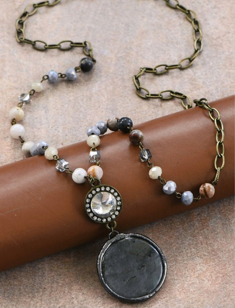 Natural Stone Pendant Beaded Chain Necklace