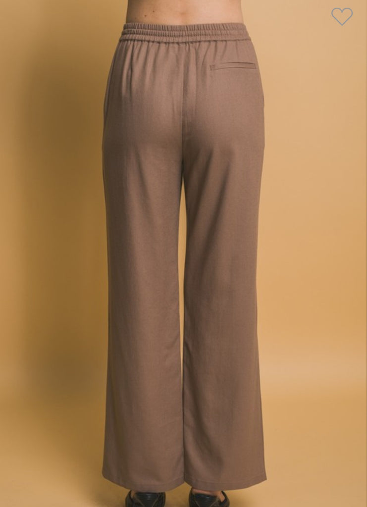 Mocha Drawstring Waist Linen Pants