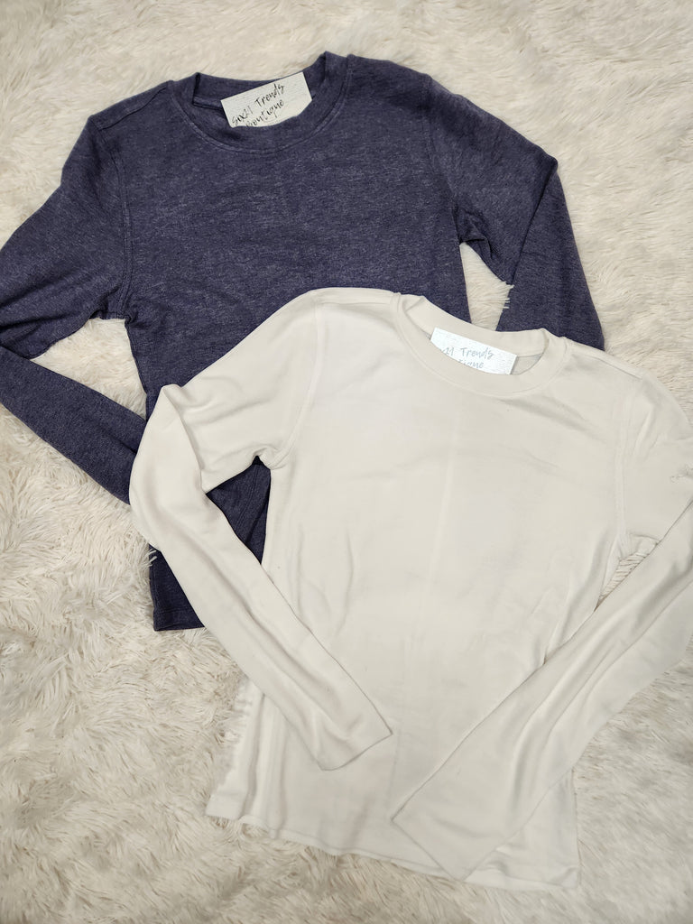 Ribbed Crewneck Longsleeve Basic Top (2 colors)