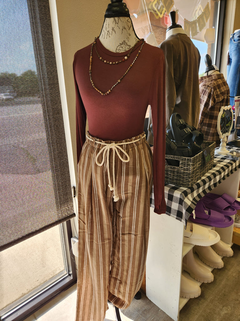 Brown/Taupe Striped Linen Pants