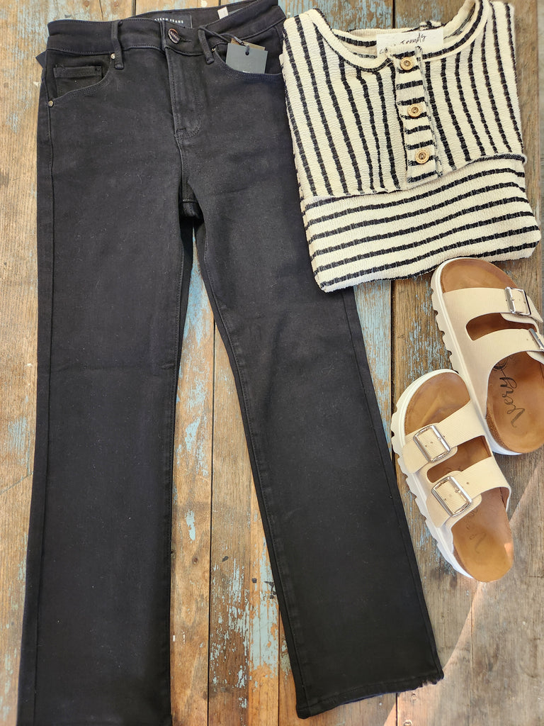 Risen Black Mid Rise Crop Straight Jeans