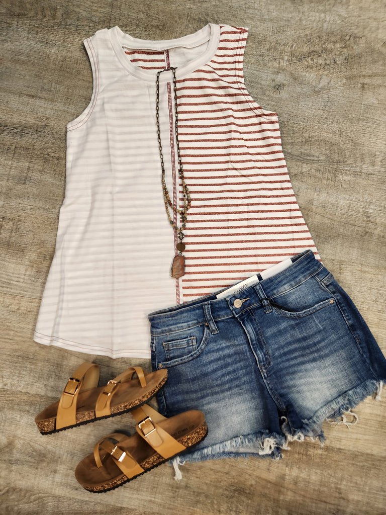 Brown Stripe Colorblock Loose Tank Top