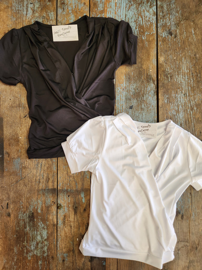 Short Puff Sleeve Surplice Top (2 colors)
