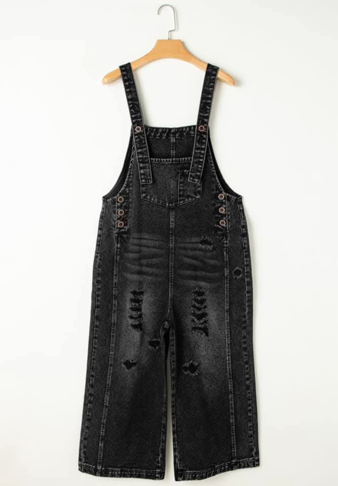 Black Distressed Overalls