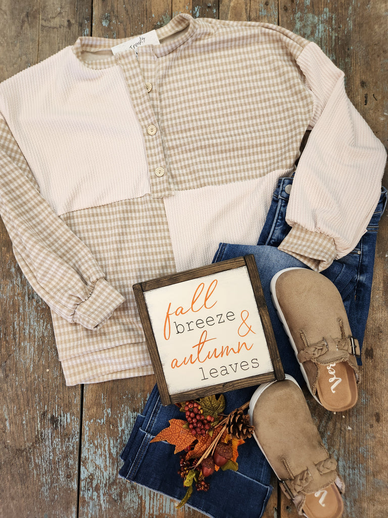 Taupe Checkmate Long Sleeve Top
