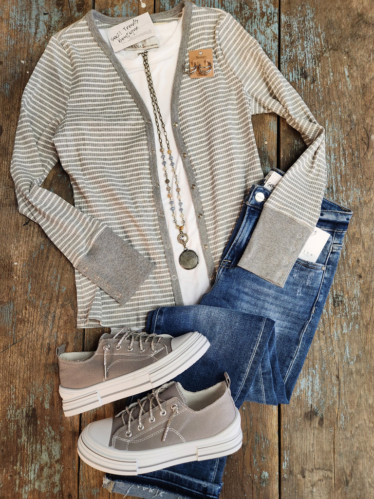 Striped V-neck Cardigan