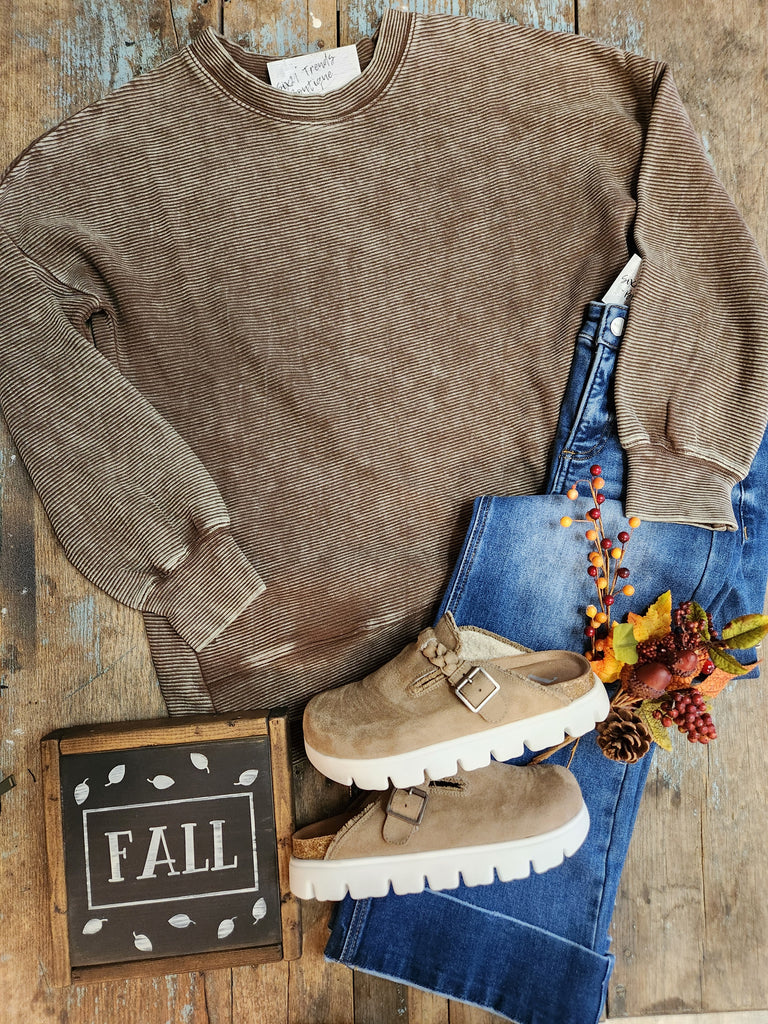 Acid Washed Double Ribbed Hi-low Pullover