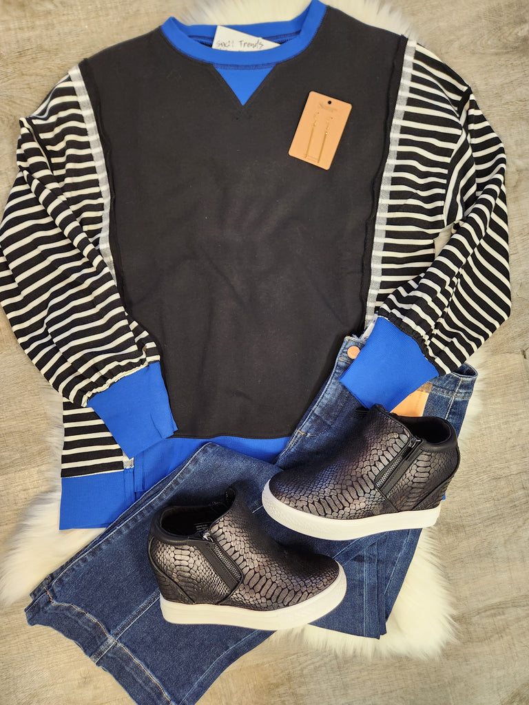Black Striped Casual Knit Top