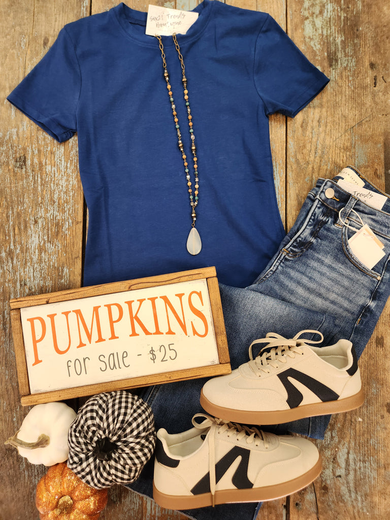 Zenana Basic Crew Neck Short Sleeve Tee in Navy