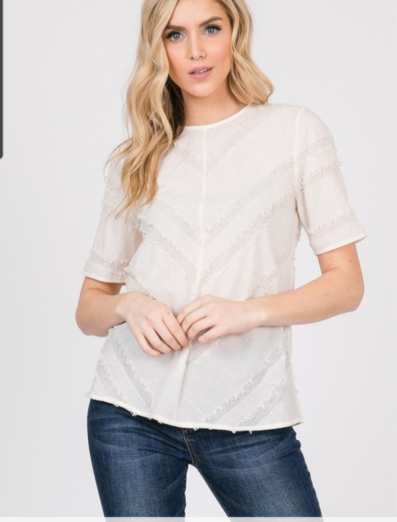 Ivory Chevron Top w/ Button Opening