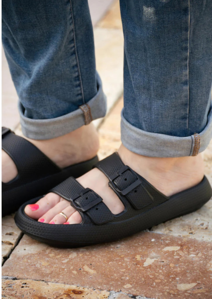 Black Buckle Slides