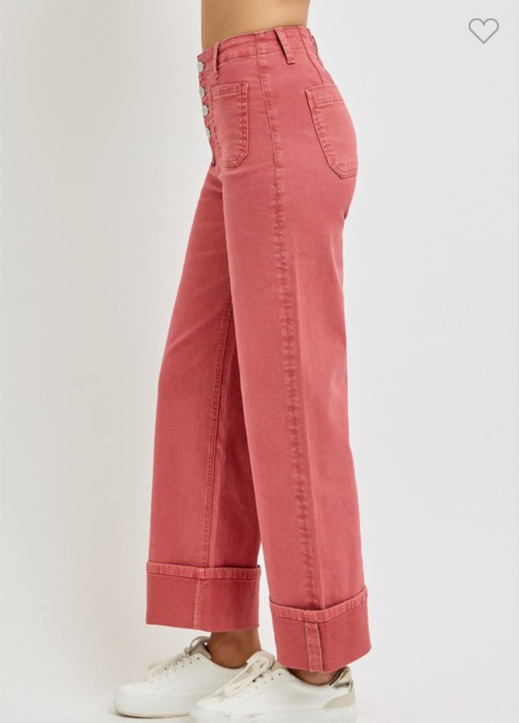 Risen Brick High Rise Wide Legged Cuffed Pants
