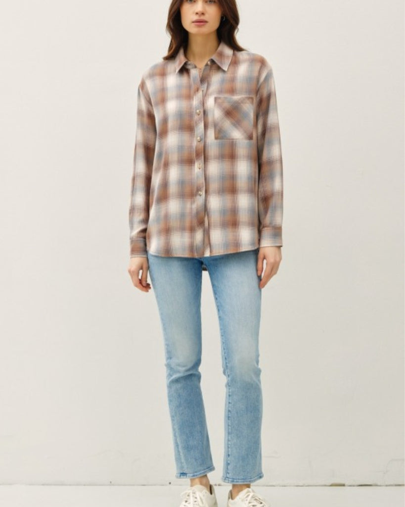 Mocha Plaid Button Up