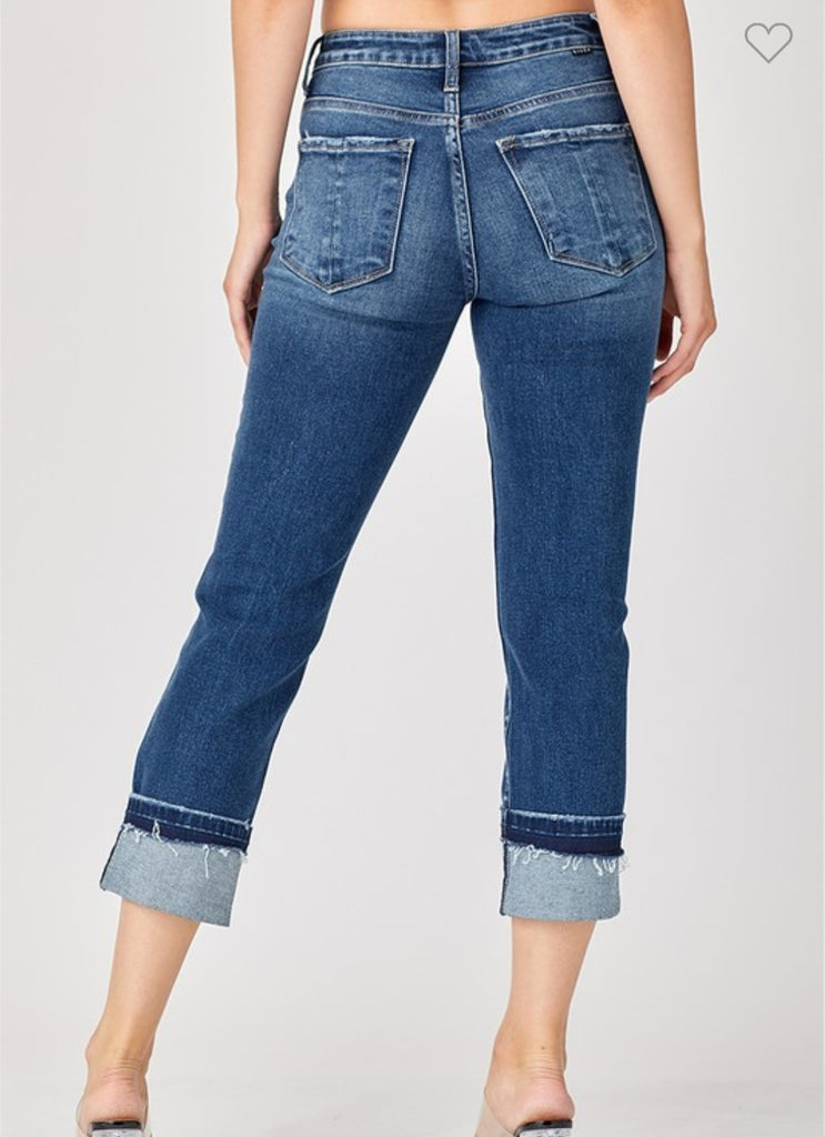Risen Mid Rise Crop Straight Slim Jeans