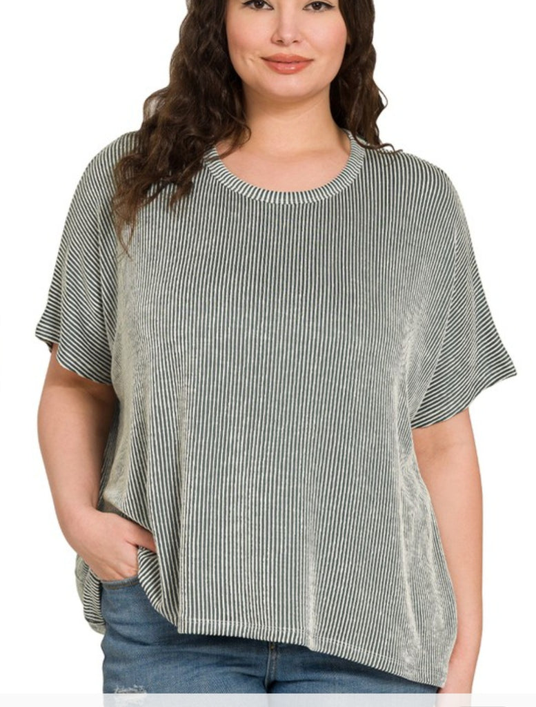 CURVY ASH Jade Striped Oversized Short Sleeve