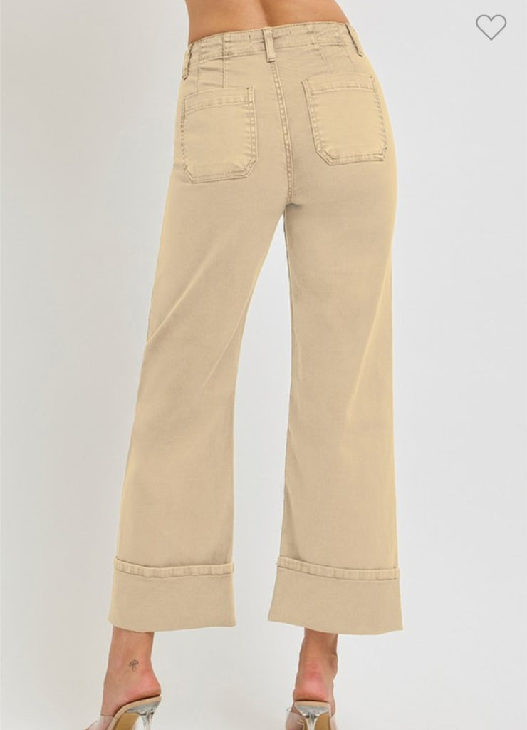 Latte High Rise Wide Legged Cuffed Pants