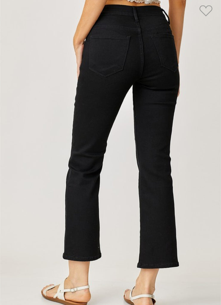 Risen Black Mid Rise Crop Straight Jeans