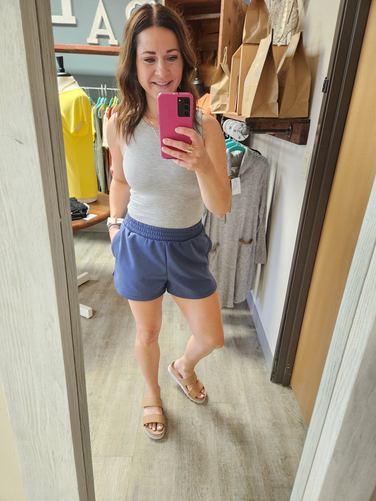 Blue Indigo Scuba Elastic Waist Dolphin Short