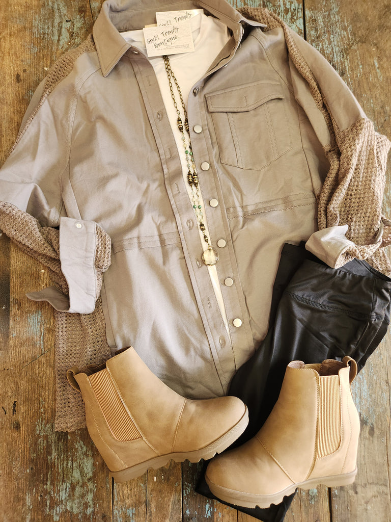 Grey Waffle Knit Button Down