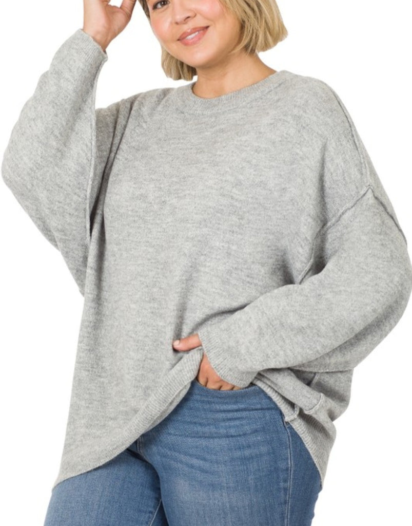 Heather Grey Oversized Raw Seam Sweater
