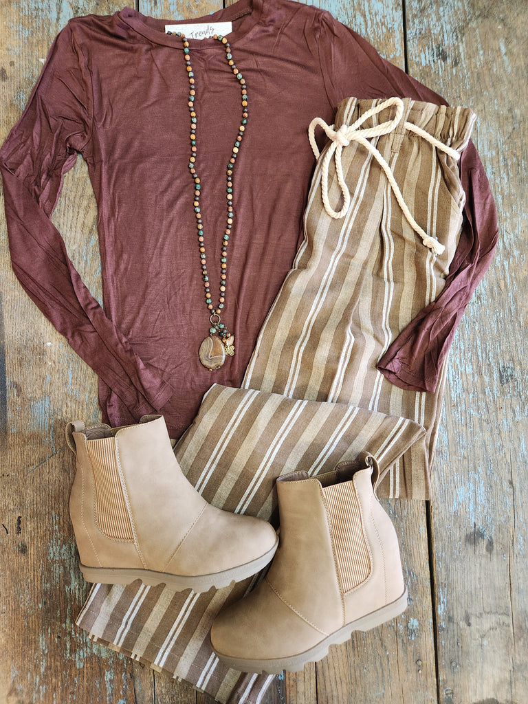 Brown/Taupe Striped Linen Pants