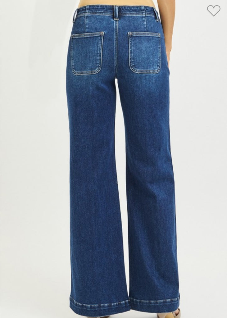 Risen Tummy Control Mid Rise Wide Leg W/ Front Seam Detail Jeans