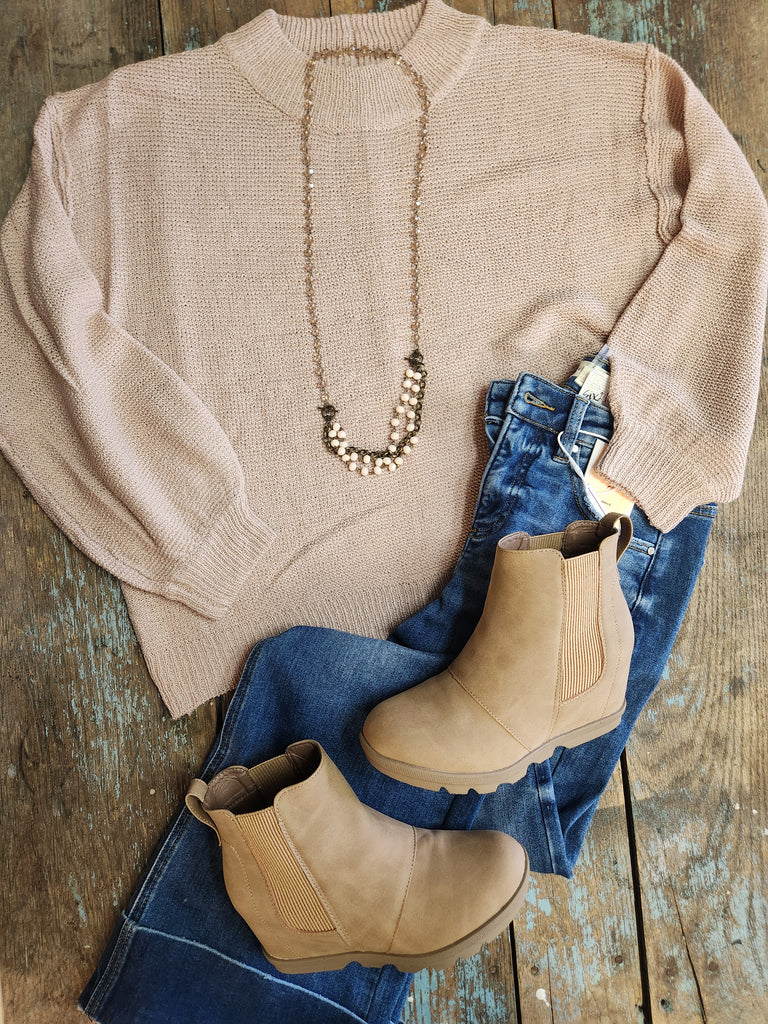 Taupe Mock Neck Fall Sweater