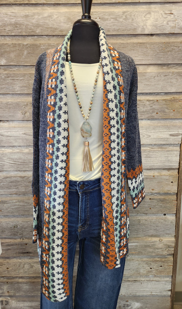 Curvy Navy Tribal Cardigan