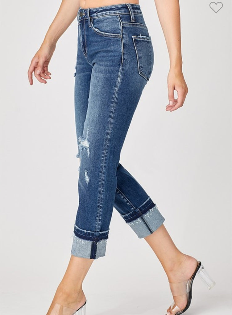 Risen Mid Rise Crop Straight Slim Jeans