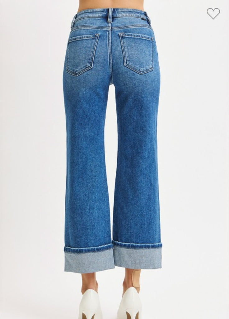 Risen Mid Rise Cropped Straight Cuffed Jeans