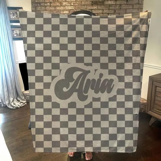 PRE-ORDER Custom Name Checkered Blanket