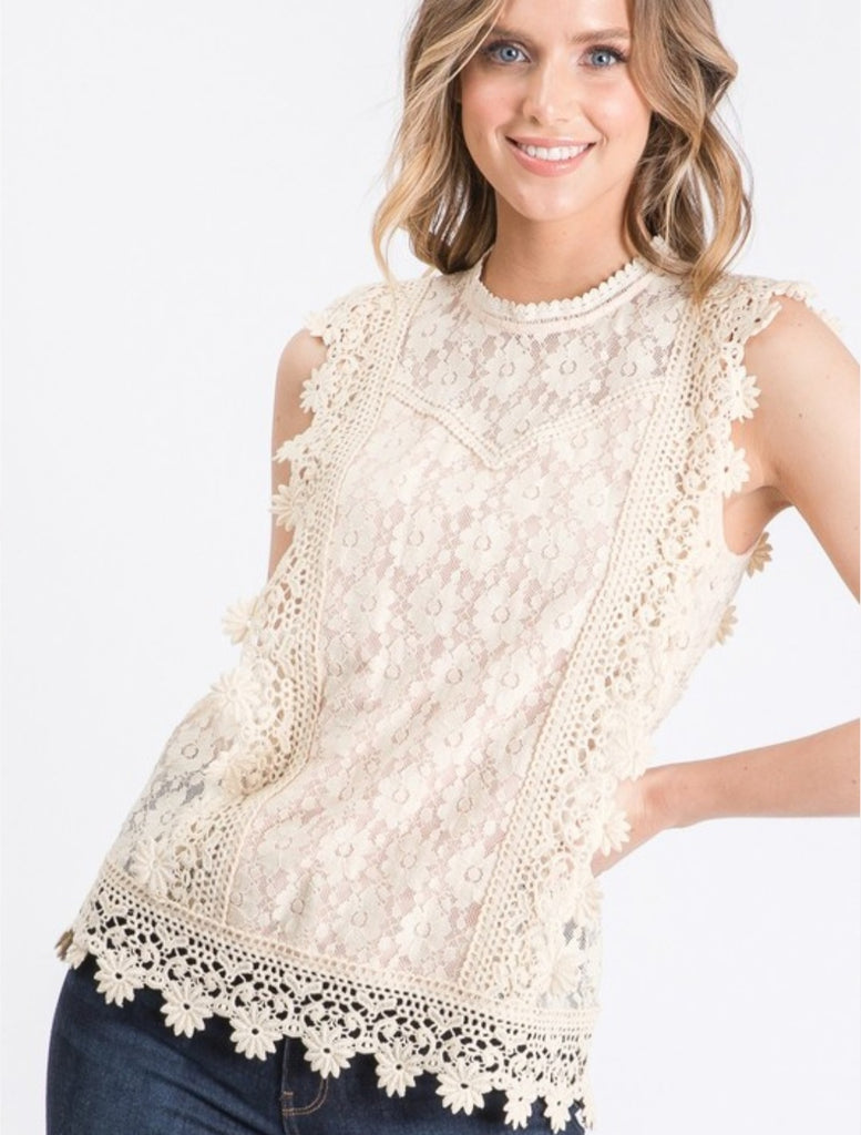 Floral Lace Sleeveless Top w/ Lining