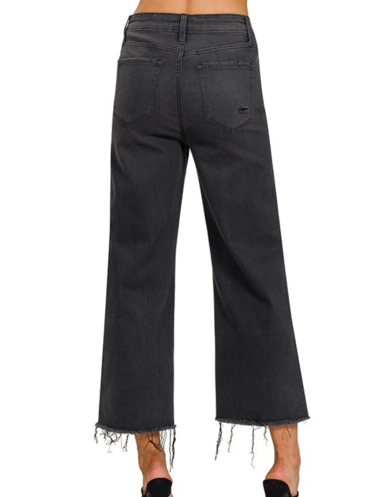 High Rise Washed Black Crop Jeans