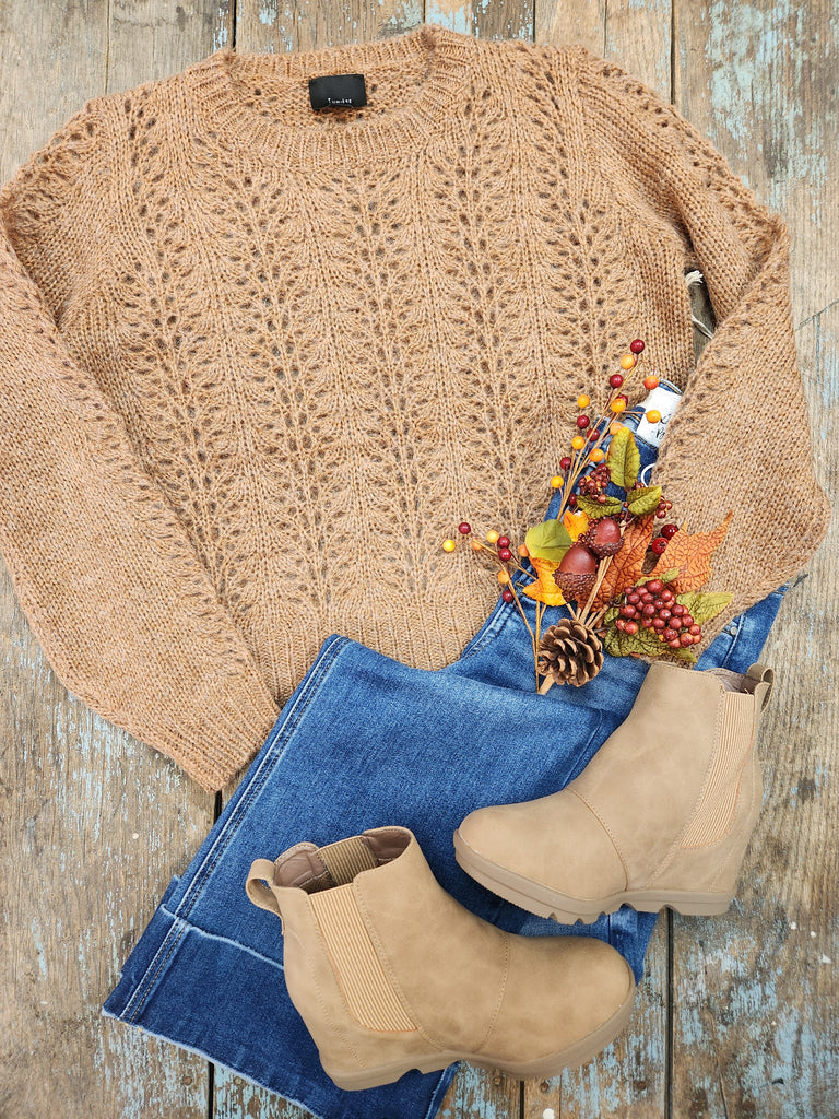 Camel Cozy Open Knit Sweater