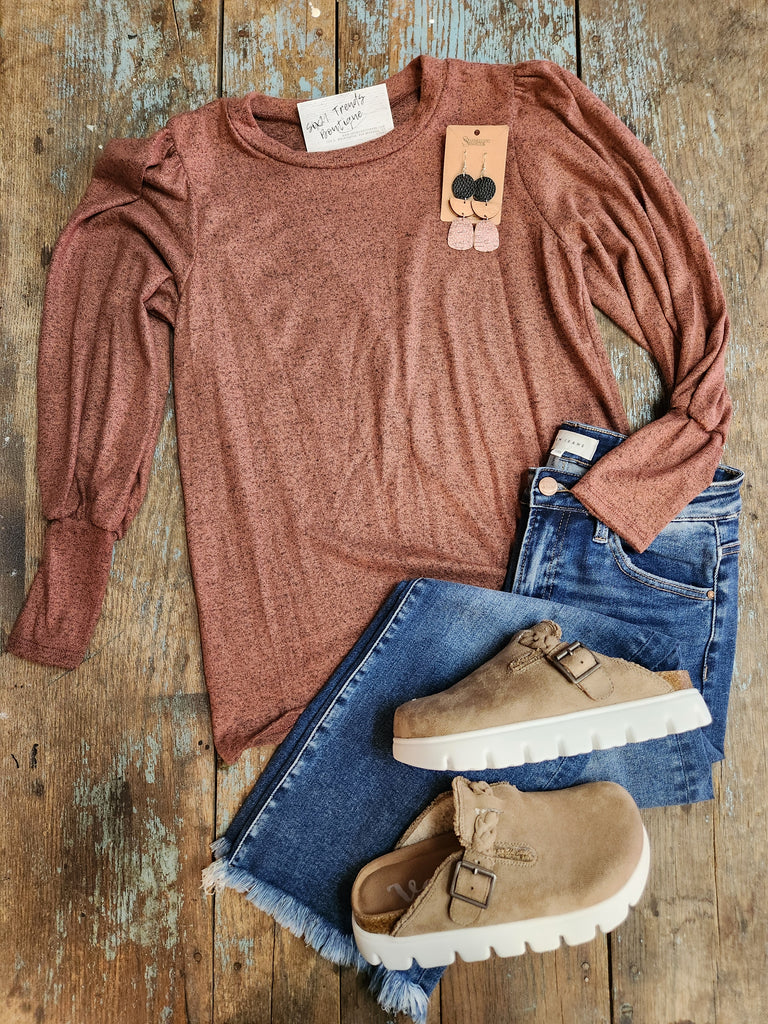 Angelic Solid Rust Long Sleeve Top