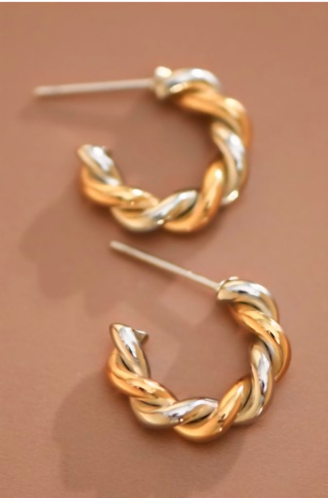 18K Waterproof Non Tarnish Stainless Steel Hoops (Two-tone)