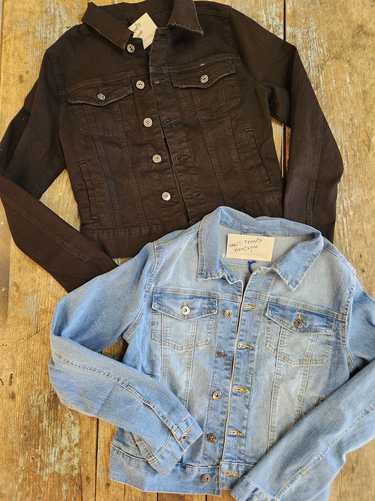 Distressed Button Up Stretchy Cotton Denim Jacket