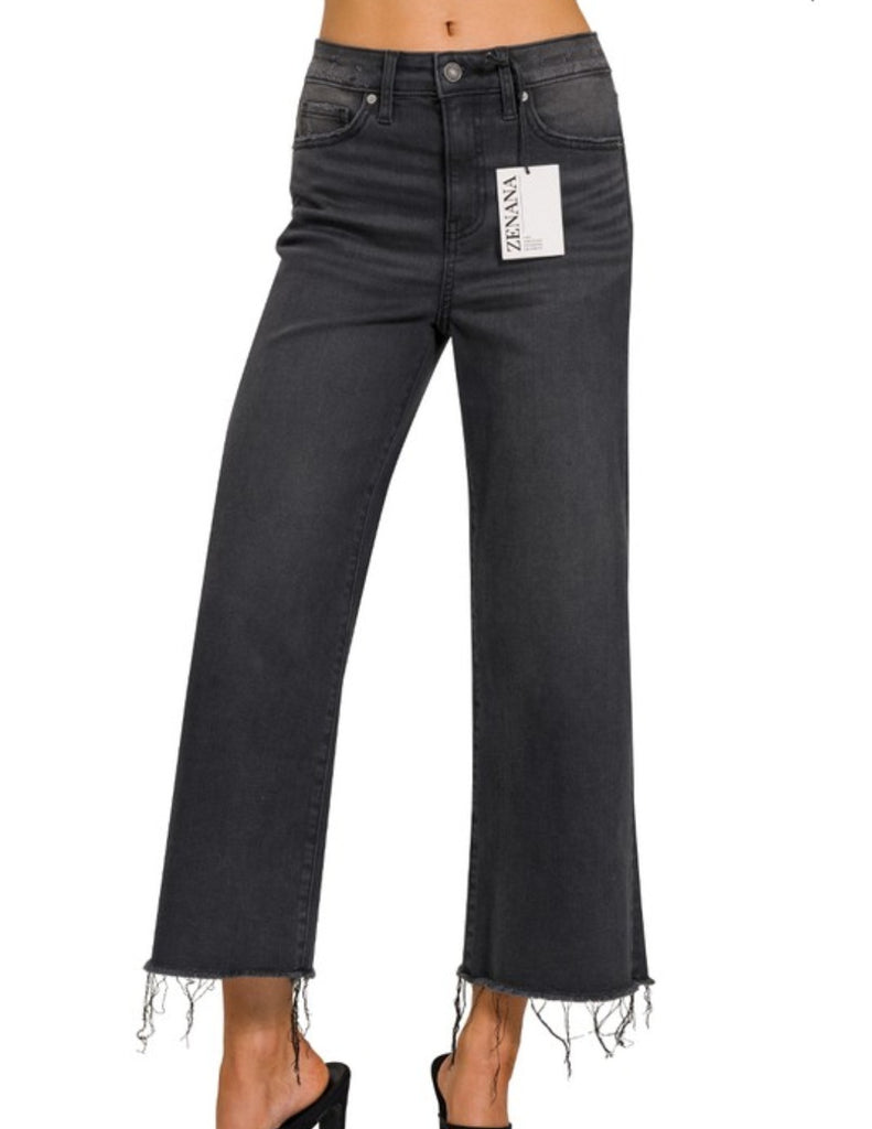 High Rise Washed Black Crop Jeans