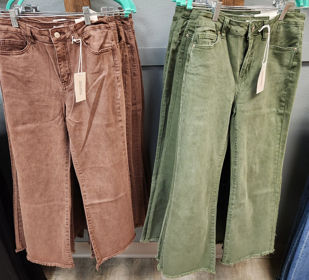 Zenana Acid Washed High Rise Frayed Bootcut Hem Pants (2 colors)