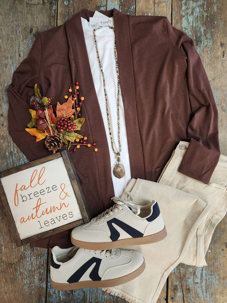 Brown Slouchy Pocket Open Cardigan