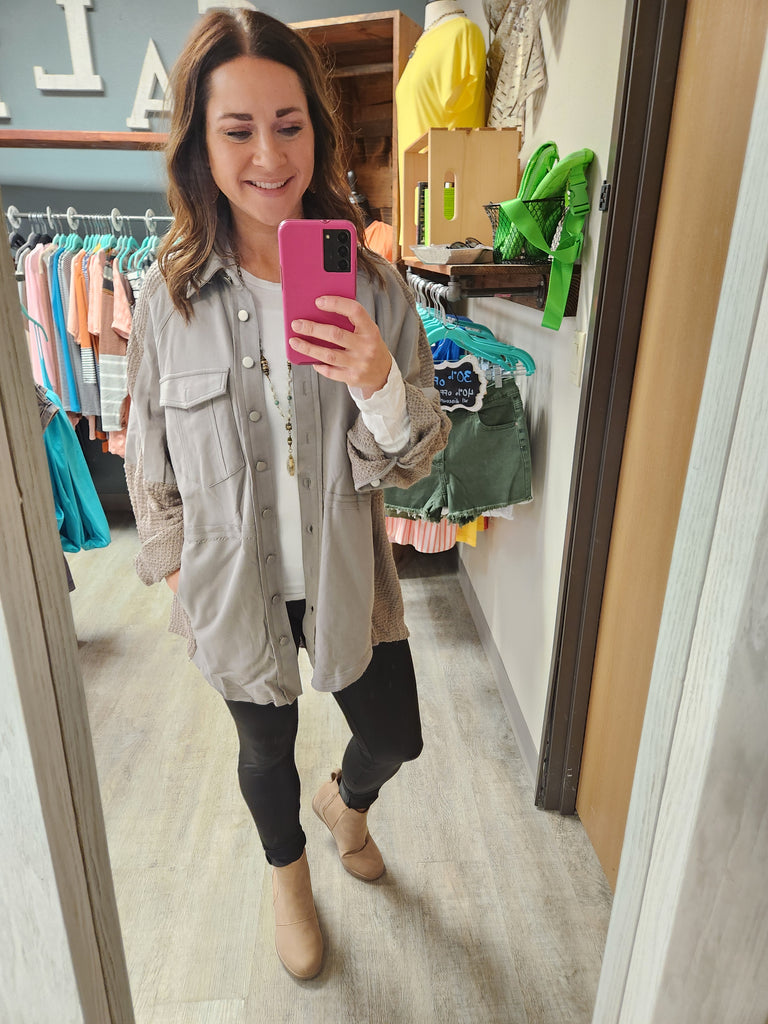 Grey Waffle Knit Button Down