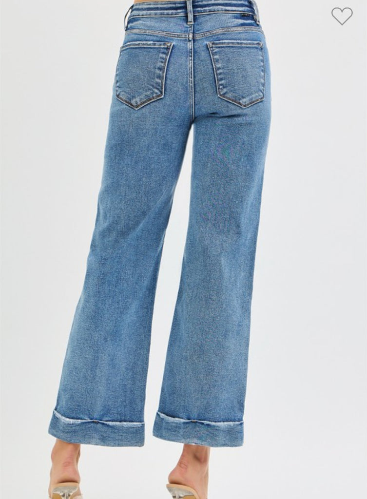 Risen Mid Rise Crop Straight Cuffed Jeans