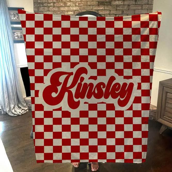 PRE-ORDER Custom Name Checkered Blanket