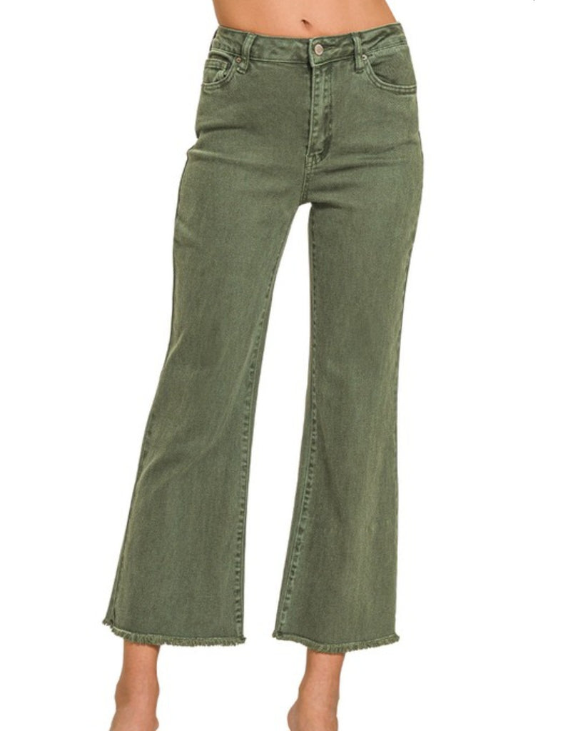 Zenana Acid Washed High Rise Frayed Bootcut Hem Pants (2 colors)