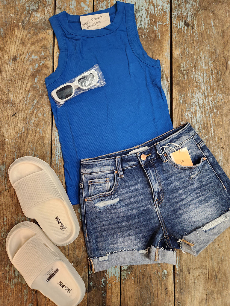 Ribbed round neck tank (3 colors )