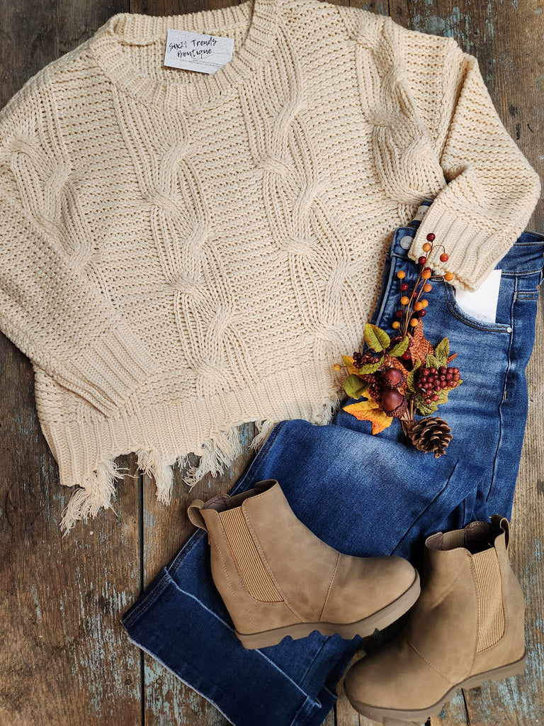 Ivory Boho Distressed Fall Sweater