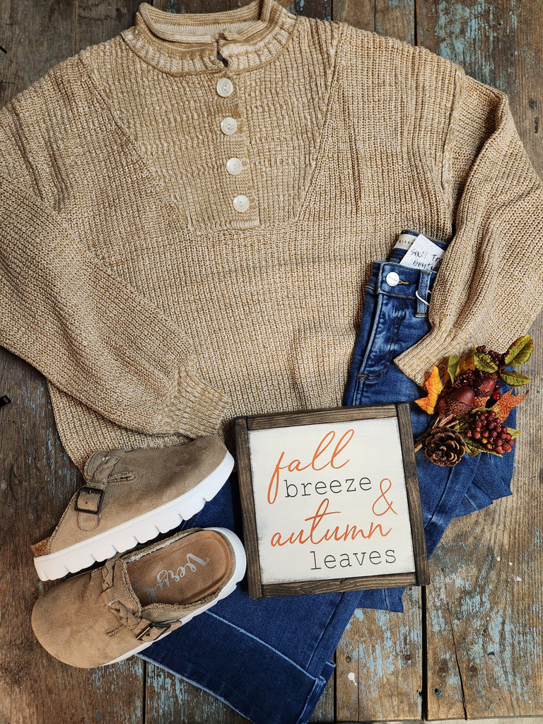 Golden Glow Button Henley Sweater