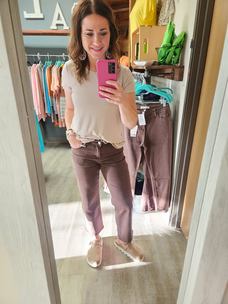 Mocha High Rise Cropped Wide Leg