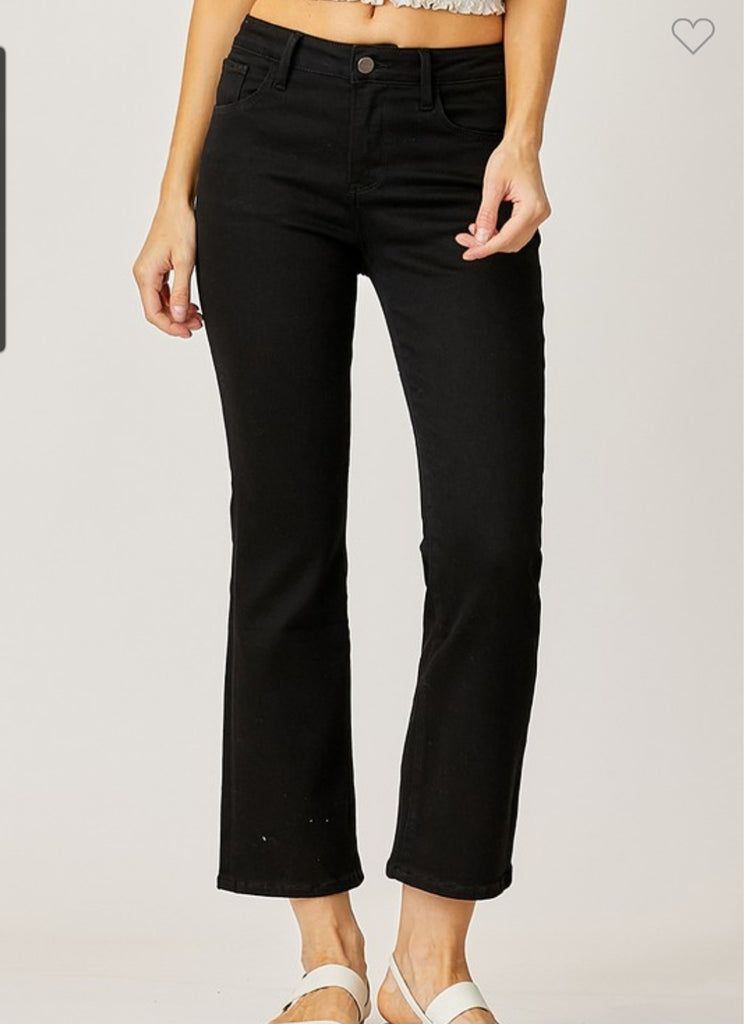 Risen Black Mid Rise Crop Straight Jeans