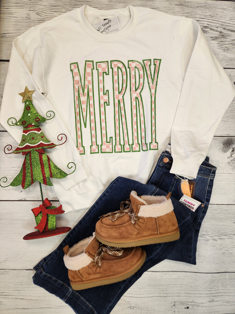 Checkered Merry White Sweatshirt